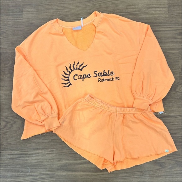 NWT Urban Outfitters Out From Under Around The Way 2 Piece Set Orange Small - Picture 2 of 6